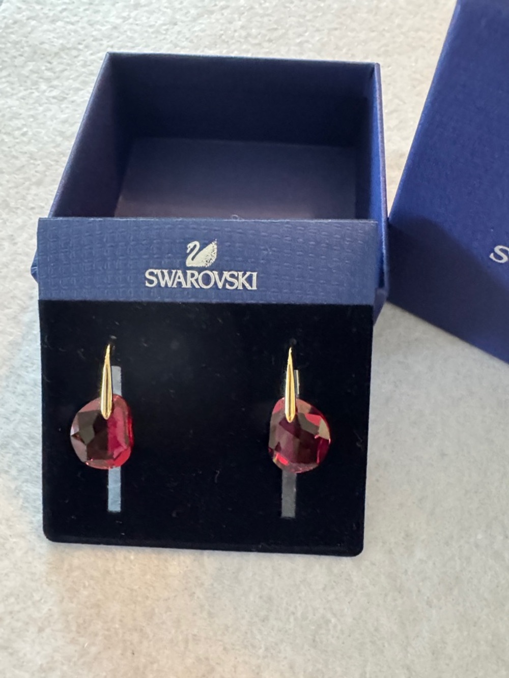 Swarovski Gold-Tone Deep Red Crystal Drop Earrings